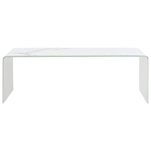 Tidyard Table Basse Blanc Marbre Table Basse de Style Moderne 98 x 45 x 31 cm Verre incassable
