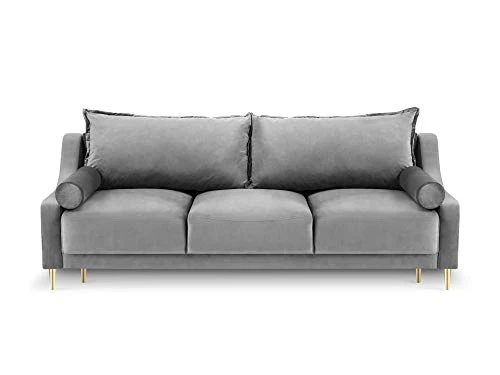 Milo Interiors Velvet Sofa with Bed Function and Box, Zora, 3 Seats, Grey, 215x94x90
