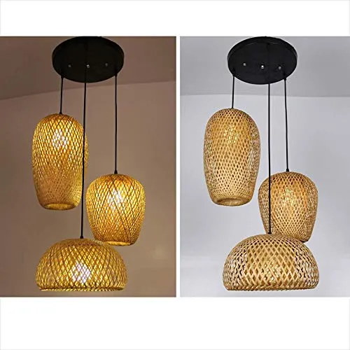 Main En Bambou Naturel Lustre Tissage Vintage Luminaire Suspendu Rotin Tissé Créations De Fées Créatives Réglable E27 Lumiere Plafond Restaurant Salon Chambre Rétro Vague Ombre Suspensions Lamp Design