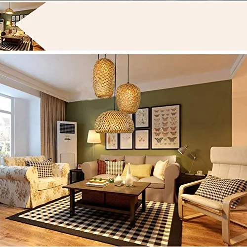 Main En Bambou Naturel Lustre Tissage Vintage Luminaire Suspendu Rotin Tissé Créations De Fées Créatives Réglable E27 Lumiere Plafond Restaurant Salon Chambre Rétro Vague Ombre Suspensions Lamp Design