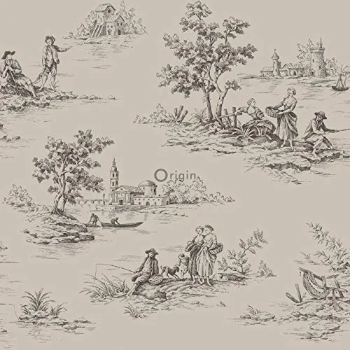 papier peint toile de jouy gris et noir - 326319 - d'Origin - luxury wallcoverings
