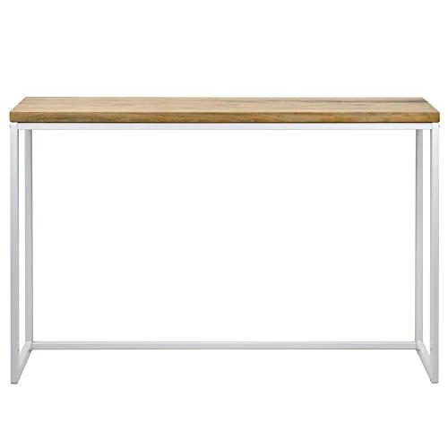 Table d'entree Console iCub Big Wood industriel vintage bois 3cm et métal Blanc 100x30cm. 80cm haute
