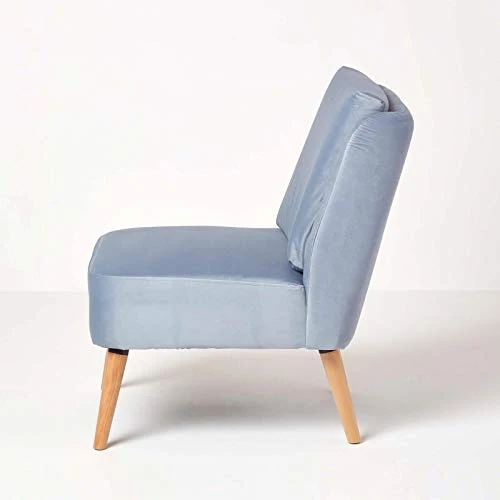 HOMESCAPES Fauteuil Velours, Fauteuil Scandinave en Tissu Betsy, Bleu Clair