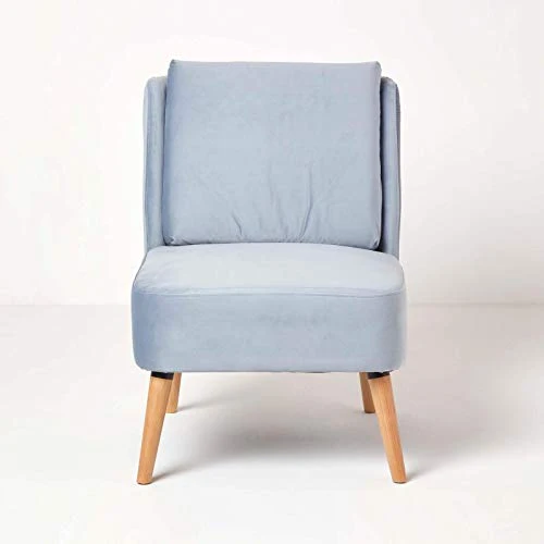 HOMESCAPES Fauteuil Velours, Fauteuil Scandinave en Tissu Betsy, Bleu Clair