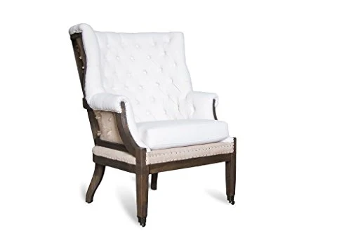 Fauteuil Baroque Cambridge - Bois Massif, Produit atypique, Finition patinée | Design capitonné pour Un Style bohème élégant - Blanc Creme (L64 x H104 x P64 cm)