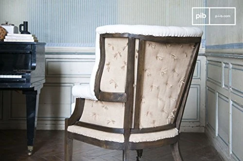 Fauteuil Baroque Cambridge - Bois Massif, Produit atypique, Finition patinée | Design capitonné pour Un Style bohème élégant - Blanc Creme (L64 x H104 x P64 cm)