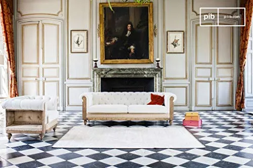 canapé Chesterfield montaigu - Bois Massif, Haute résistance, Grand Confort d'assise, Rembourrage intérieur Dense | Le Charme d'un canapé Chesterfield en Lin - Blanc perlé (L218 x H72 x P82 cm)