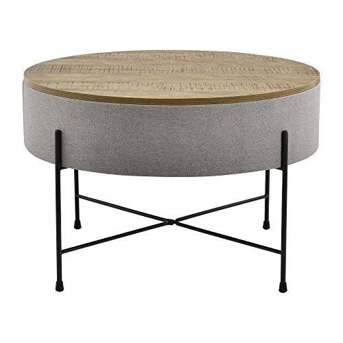 [en.casa] Table Basse Ronde avec Plateau Amovible Panneaux de Particules Textile Métal Couleur Bois Gris Noir 40 x 60 cm