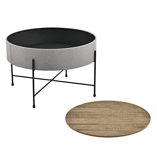 [en.casa] Table Basse Ronde avec Plateau Amovible Panneaux de Particules Textile Métal Couleur Bois Gris Noir 40 x 60 cm