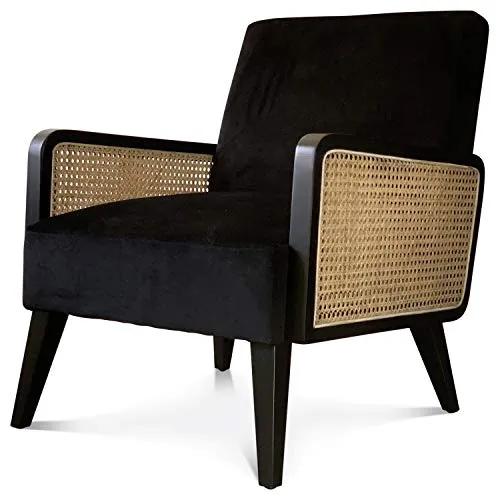 Déco en Ligne - Fauteuil Velours Noir cannage