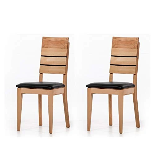 Marque Amazon - Alkove - Hayes - Set de 2 fauteuils en bois massif avec siège tapissé, C-ur de hêtre