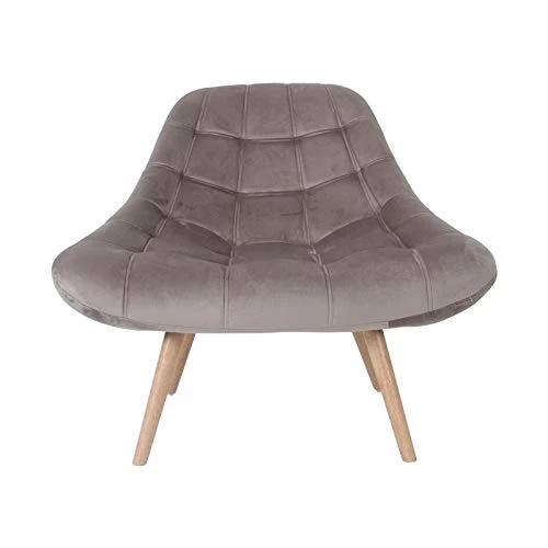 Zons MINAY Fauteuil 1 Place en Velours Taupe Style scandinave avec Pieds en Bois