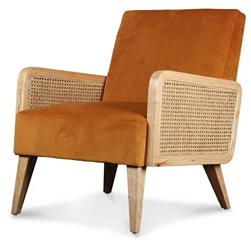 Déco en Ligne - Fauteuil Velours Orange cannage