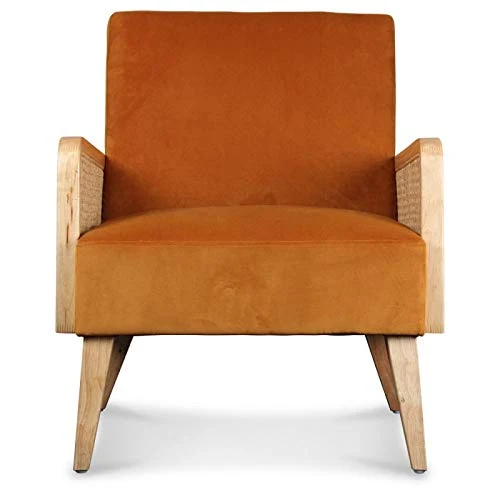 Déco en Ligne - Fauteuil Velours Orange cannage