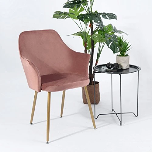 DORAFAIR Chaises pour Salle à Manger Confort en Velours Design Rétro Chaise scandinave, Fauteuil rembourré pour Salle à Manger avec Pattes en Métal en Finition Spray Gold,Rose