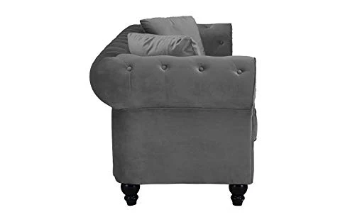 BHDesign Mila - Canapé Chesterfield 3 Places - Velours - Coloris Gris