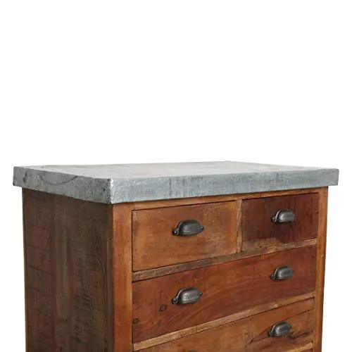 Stuff Factory Commode en Bois recyclé galvanisé avec 5 tiroirs 80 x 45 x 80 cm