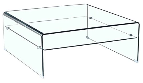 Meubletmoi Table Basse Verre trempé - Design carré avec étagère vitrée - Style Salon Moderne épuré - Ice