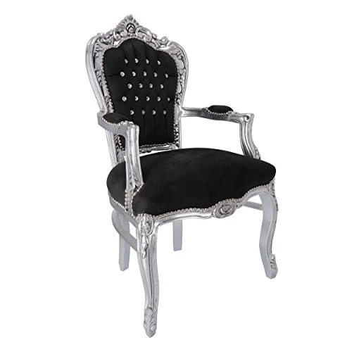 Fauteuil Baroque Luxury en bois feuille argent velours noir