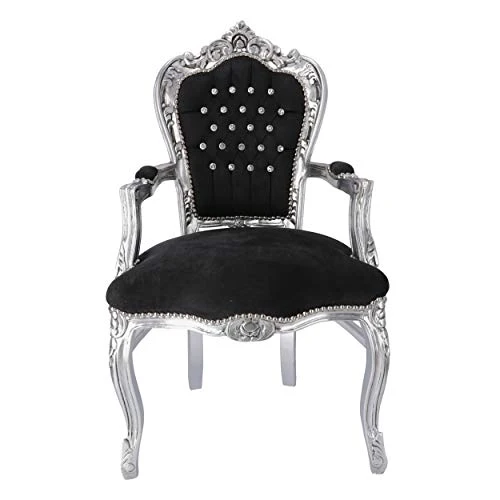 Fauteuil Baroque Luxury en bois feuille argent velours noir