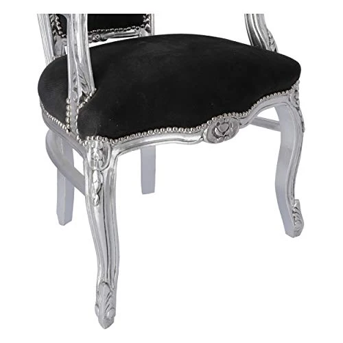 Fauteuil Baroque Luxury en bois feuille argent velours noir
