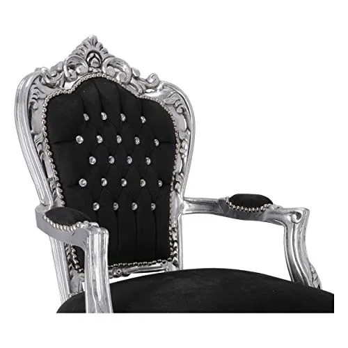 Fauteuil Baroque Luxury en bois feuille argent velours noir