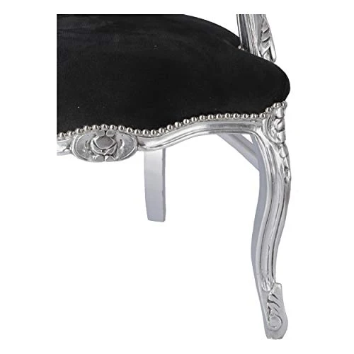 Fauteuil Baroque Luxury en bois feuille argent velours noir