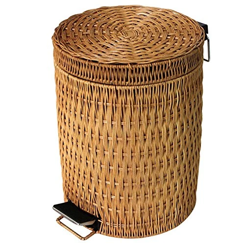 SANDM Wrash Peut Step Trash Peut,Osier de rotin & Amovible Poubelle dans la Maison et la Cuisine Poubelle avec Couvercle Tour de Trash Can-A