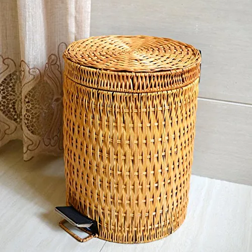 SANDM Wrash Peut Step Trash Peut,Osier de rotin & Amovible Poubelle dans la Maison et la Cuisine Poubelle avec Couvercle Tour de Trash Can-A