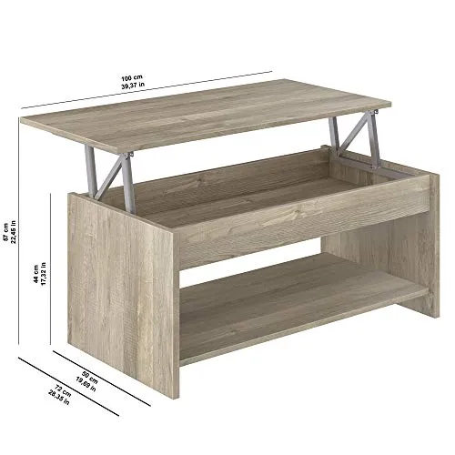 Marque Amazon - Movian - Table basse avec plateau relevable et petite étagère Aggol Modern, 50 x 100 x 44, Effet Chêne