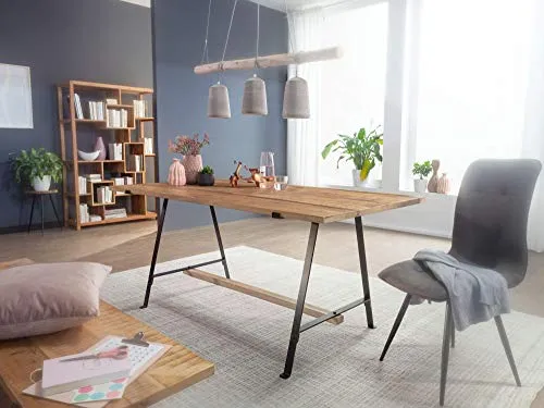WOHNLING Mango Table de Salle à Manger en Bois Massif Massif avec Structure en métal 200 x 78,5 x 100 cm