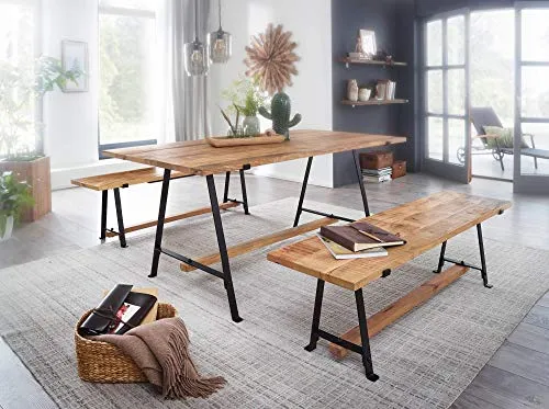 WOHNLING Mango Table de Salle à Manger en Bois Massif Massif avec Structure en métal 200 x 78,5 x 100 cm