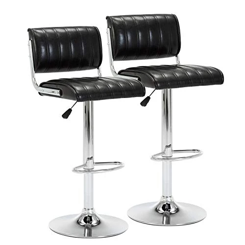 IntimaTe WM Heart Lot de 2 Tabourets de Bar Réglable Socle et Repose-Pieds Chromés Noir