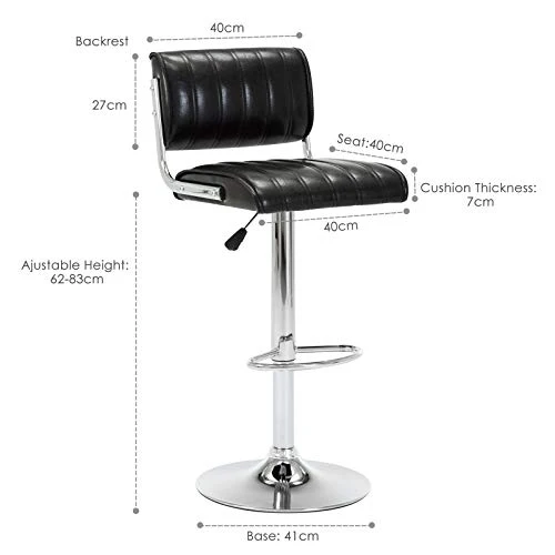 IntimaTe WM Heart Lot de 2 Tabourets de Bar Réglable Socle et Repose-Pieds Chromés Noir