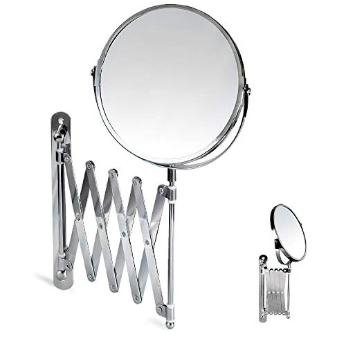 Tatkraft Aurora - Miroir Mural Télescopique Salle de Bain - Miroir Rond Pivotant Double Face Décrochable - Miroir Grossissant Pliable - Bras Extensible et Rétractable Jusqu’à 60 cm - Diamètre: 17 cm