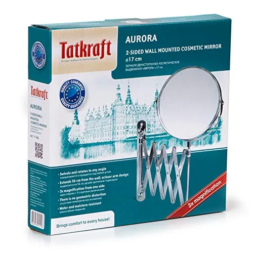 Tatkraft Aurora - Miroir Mural Télescopique Salle de Bain - Miroir Rond Pivotant Double Face Décrochable - Miroir Grossissant Pliable - Bras Extensible et Rétractable Jusqu’à 60 cm - Diamètre: 17 cm