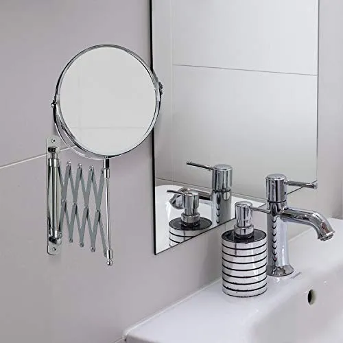 Tatkraft Aurora - Miroir Mural Télescopique Salle de Bain - Miroir Rond Pivotant Double Face Décrochable - Miroir Grossissant Pliable - Bras Extensible et Rétractable Jusqu’à 60 cm - Diamètre: 17 cm