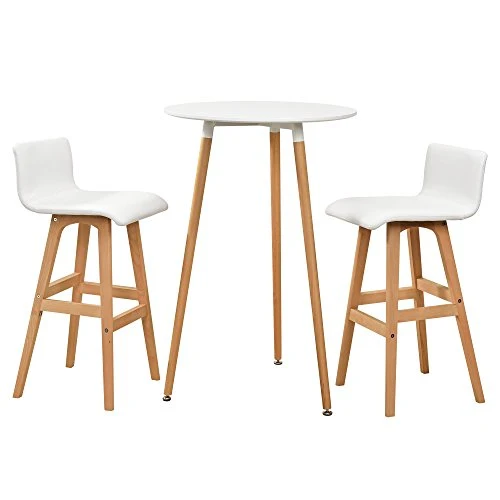 [en.CASA] Comptoir de Bar Blanc avec Tabouret de Bar hêtre Table de Bar Table Haute
