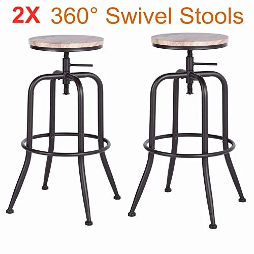 HOUSE IN BOX.COM Lot de 2 Rond Tabourets de Bar Chaise de Bar Taboure Pivotant Hauteur Réglable Rotatif à 360 Dégrées Siège Repose-Pieds Style Industriel pour Bar Comptoir Cuisine (Chêne)