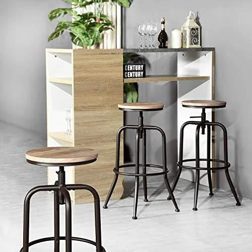 HOUSE IN BOX.COM Lot de 2 Rond Tabourets de Bar Chaise de Bar Taboure Pivotant Hauteur Réglable Rotatif à 360 Dégrées Siège Repose-Pieds Style Industriel pour Bar Comptoir Cuisine (Chêne)