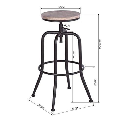 HOUSE IN BOX.COM Lot de 2 Rond Tabourets de Bar Chaise de Bar Taboure Pivotant Hauteur Réglable Rotatif à 360 Dégrées Siège Repose-Pieds Style Industriel pour Bar Comptoir Cuisine (Chêne)