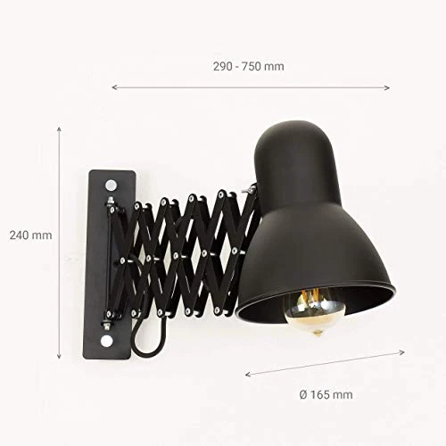 Lampe murale à enfiler Noir uni Métal E27 style loft Liseuse Lampe de Lecture Applique murale Bureau