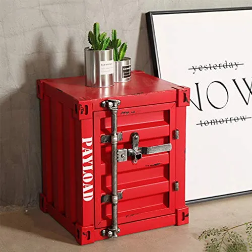 Creative Table Basse De Style Industriel Container Casier De Fer Art Canapé Table En Métal Table D'appoint Table D'angle Table De Téléphone Chambre Chambre Table De Chevet Décoration Meubles,Rouge