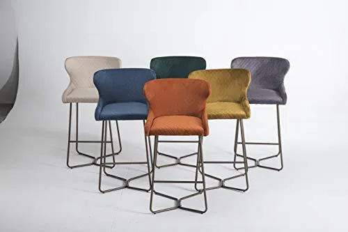 Chaise de bar moderne en tissu piqué losange, pieds effet laiton, cuisine, tabouret de bar, tissu velours