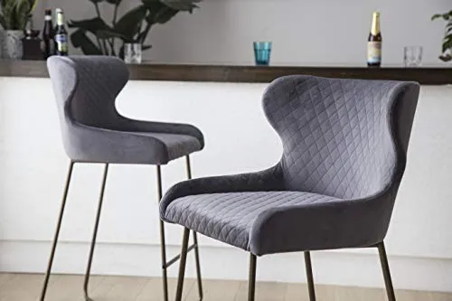 Chaise de bar moderne en tissu piqué losange, pieds effet laiton, cuisine, tabouret de bar, tissu velours