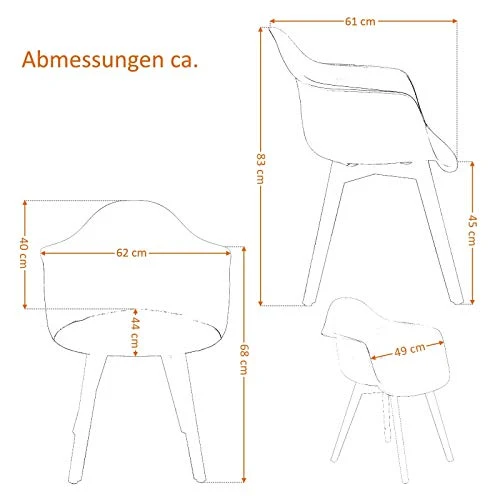 Colourliving Lot de 2 chaises de Cuisine en Plastique Style rétro avec accoudoirs et Pieds en Bois Massif Blanc