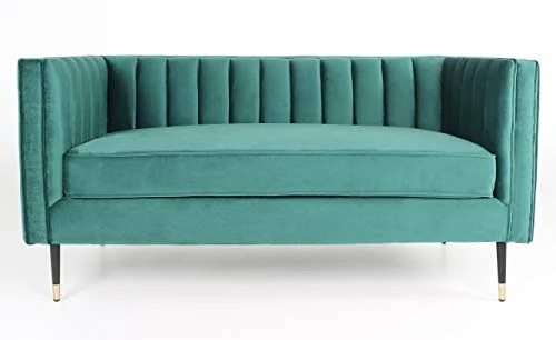 Menzzo Djulian Canapé en Velours, Bois, Vert, L145 x P75 x H72 cm