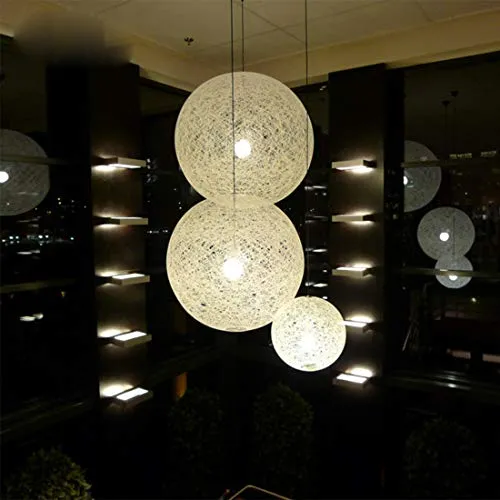 ✨Modern barre de personnalité treillis osier rotin Globe boule Style plafond pendentif lumière abat-jour créatif, café-restaurant, chambre, restaurant simple décoration éclairage (White, 30cm)