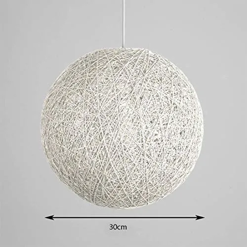 ✨Modern barre de personnalité treillis osier rotin Globe boule Style plafond pendentif lumière abat-jour créatif, café-restaurant, chambre, restaurant simple décoration éclairage (White, 30cm)