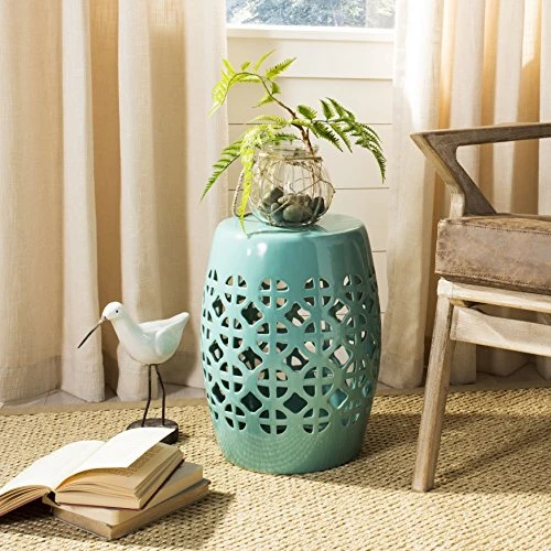 Safavieh EAC4508C Majorca Intérieur/Extérieur Tabouret de Jardin Céramique Turquoise Douce 33 x 33 x 46,99 cm